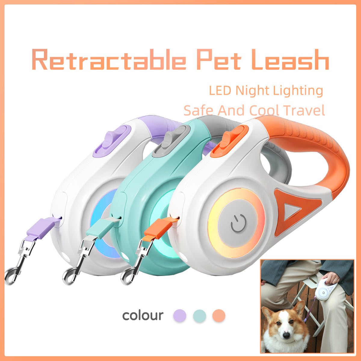 Dog Leash Retractable Leash And Dog Collar Spotlight Automatic Easily Expend
