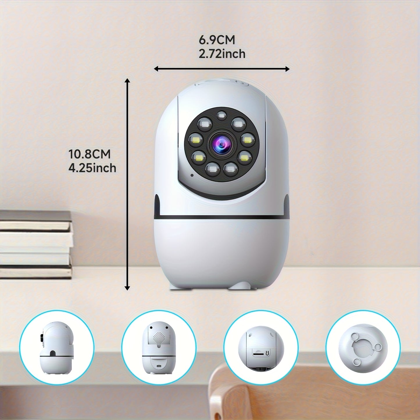 2pcs Indoor Security Camera, W/355° Pan & Tilt, 2.4G/5G Dual WiFi,