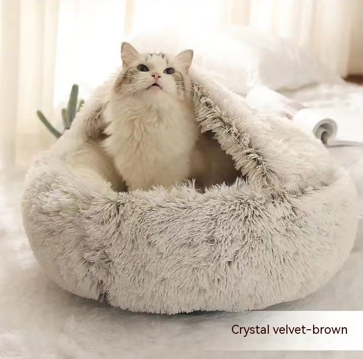 Cat Bed Pet Winter Bed Round Plush Warm Bed House Soft Long Plush Pets Bed