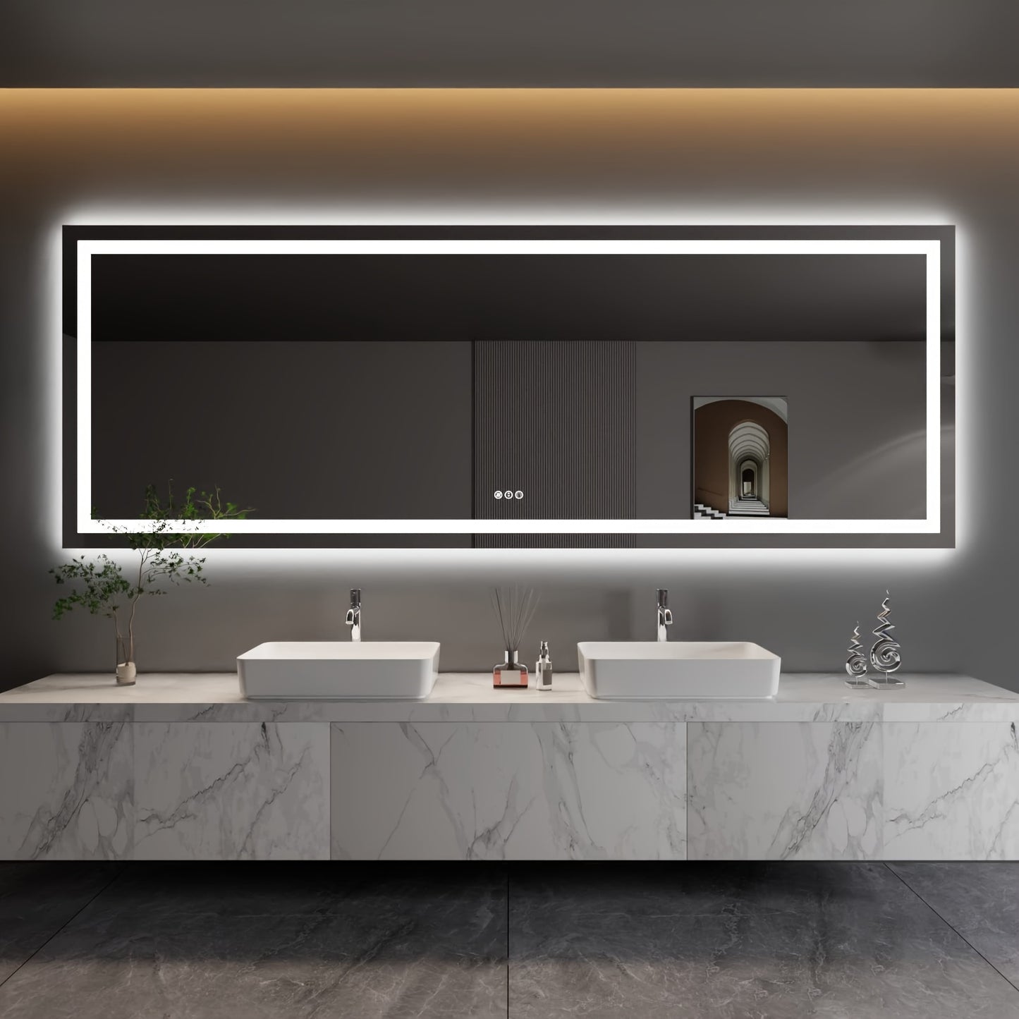 LED Vanity Mirror with Front & Back Lighting - Shatterproof Anti-Fog Mirror Suitable for &, Stepless Dimmer