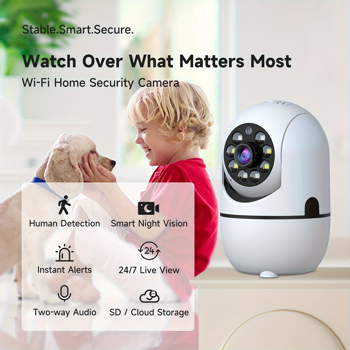 2pcs Indoor Security Camera, W/355° Pan & Tilt, 2.4G/5G Dual WiFi,