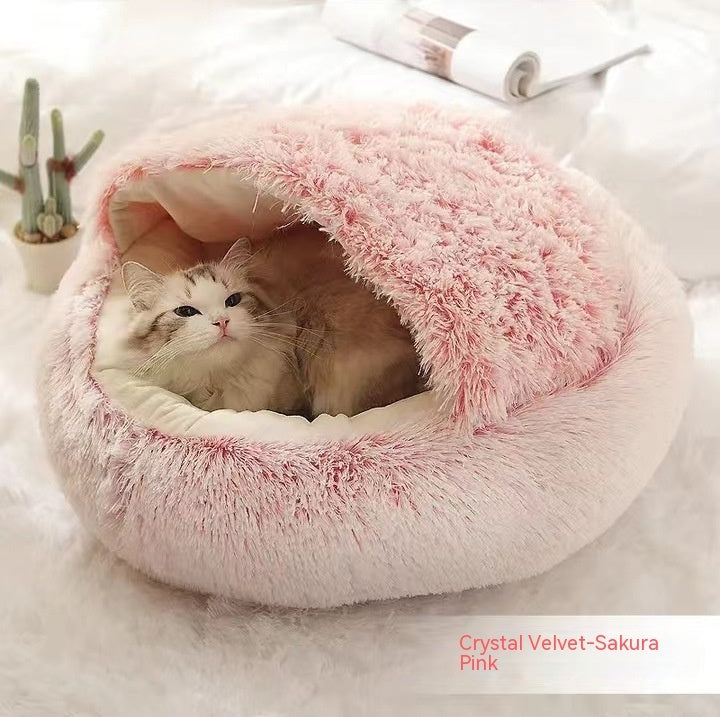 Cat Bed Pet Winter Bed Round Plush Warm Bed House Soft Long Plush Pets Bed