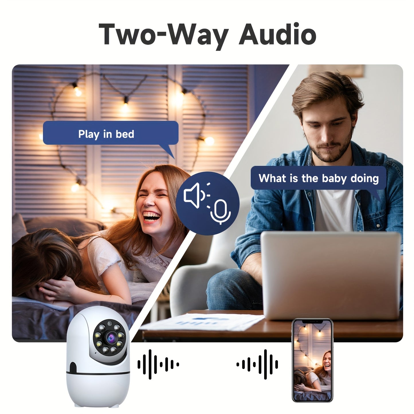 2pcs Indoor Security Camera, W/355° Pan & Tilt, 2.4G/5G Dual WiFi,