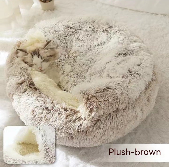 Cat Bed Pet Winter Bed Round Plush Warm Bed House Soft Long Plush Pets Bed