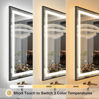 LED Bathroom Mirror with Black Frame - Backlit & Front Lighted Vanity Mirror, Shatterproof
