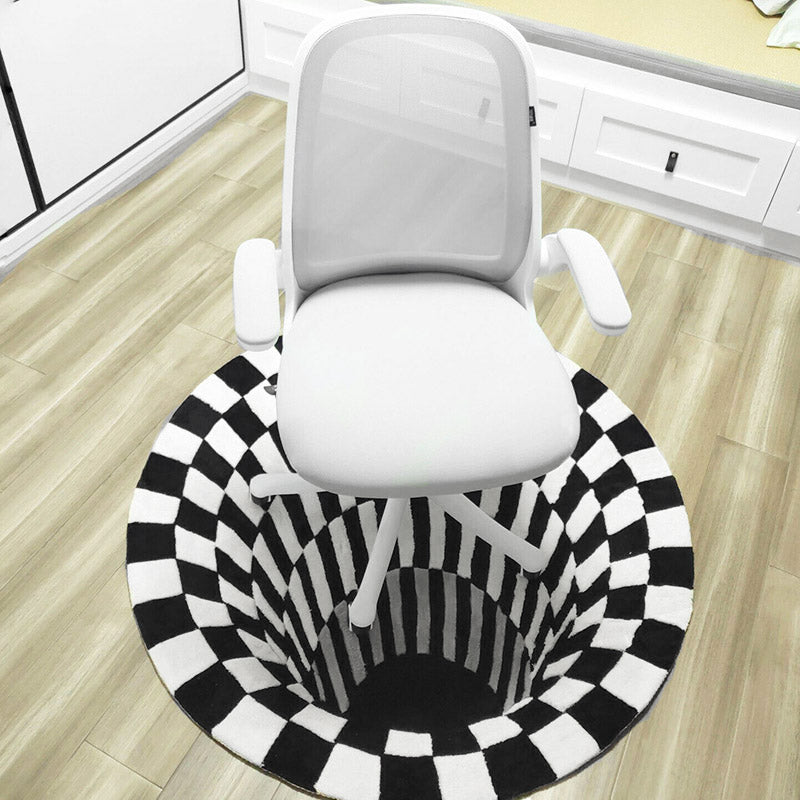 3D Vortex Carpet Black White Grid Bottomless Hole Bedroom Anti-Slip