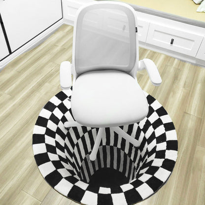 3D Vortex Carpet Black White Grid Bottomless Hole Bedroom Anti-Slip