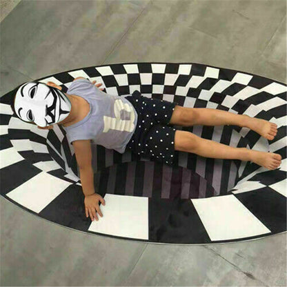 3D Vortex Carpet Black White Grid Bottomless Hole Bedroom Anti-Slip
