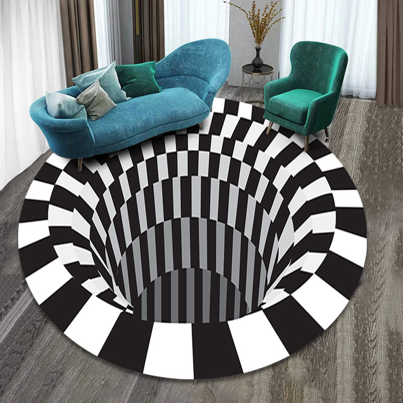 3D Vortex Carpet Black White Grid Bottomless Hole Bedroom Anti-Slip