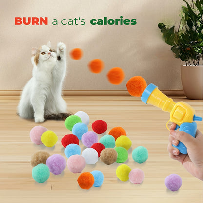Cat Parents, Spoil Your Feline! - 30/50/100pcs Plush Pom Pom Balls + Interactive Cat Toy Gun