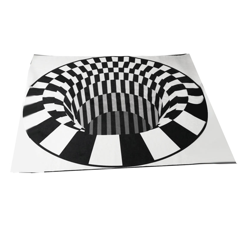 3D Vortex Carpet Black White Grid Bottomless Hole Bedroom Anti-Slip