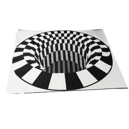 3D Vortex Carpet Black White Grid Bottomless Hole Bedroom Anti-Slip