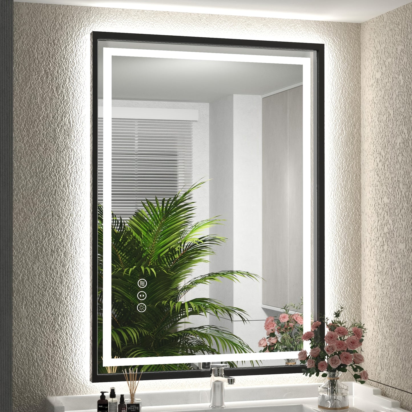 LED Bathroom Mirror with Black Frame - Backlit & Front Lighted Vanity Mirror, Shatterproof