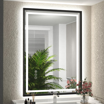 LED Bathroom Mirror with Black Frame - Backlit & Front Lighted Vanity Mirror, Shatterproof
