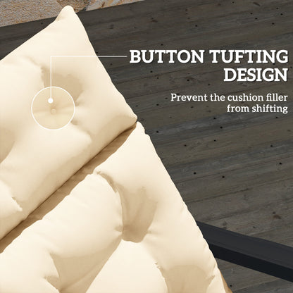 Outdoor Chaise Lounge Cushion, Tufted Thick Patio Lounge Chair Cushion With Ties, 74.8 In. X 22 In. X 4 In., Beige