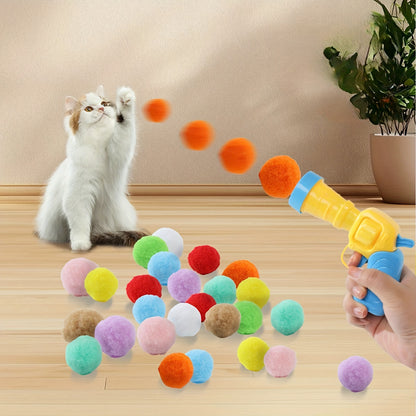 Cat Parents, Spoil Your Feline! - 30/50/100pcs Plush Pom Pom Balls + Interactive Cat Toy Gun