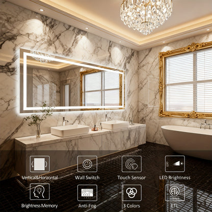LED Vanity Mirror with Front & Back Lighting - Shatterproof Anti-Fog Mirror Suitable for &, Stepless Dimmer