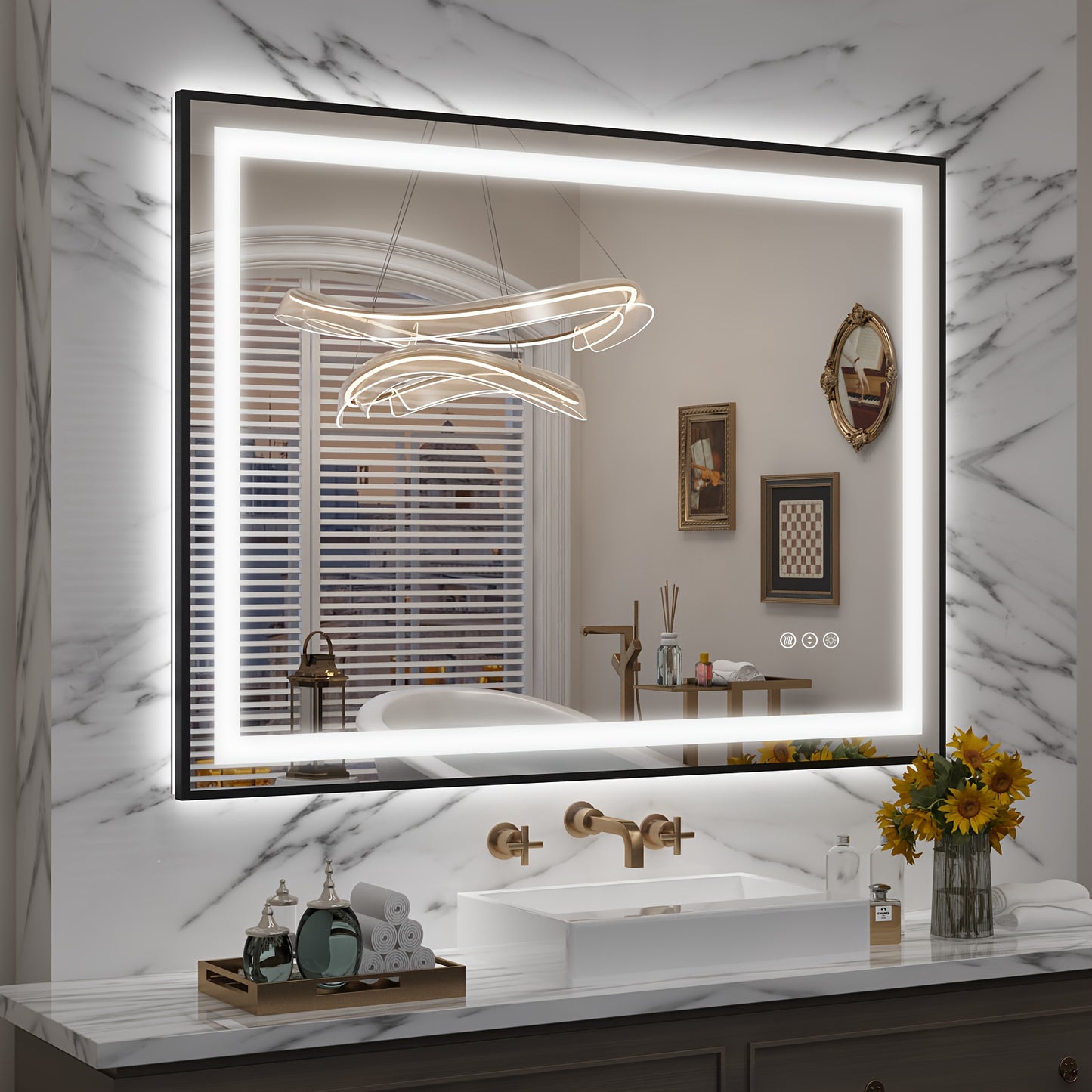 LED Bathroom Mirror with Black Frame - Backlit & Front Lighted Vanity Mirror, Shatterproof