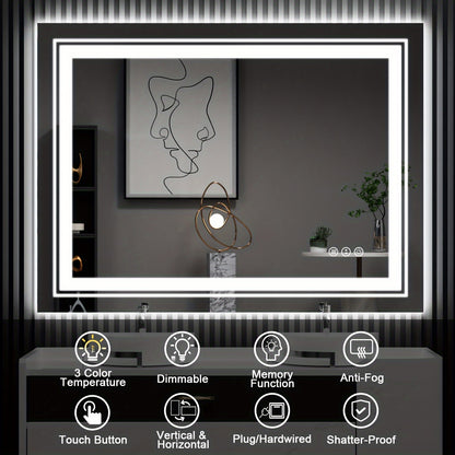 LED Vanity Mirror with Front & Back Lighting - Shatterproof Anti-Fog Mirror Suitable for &, Stepless Dimmer