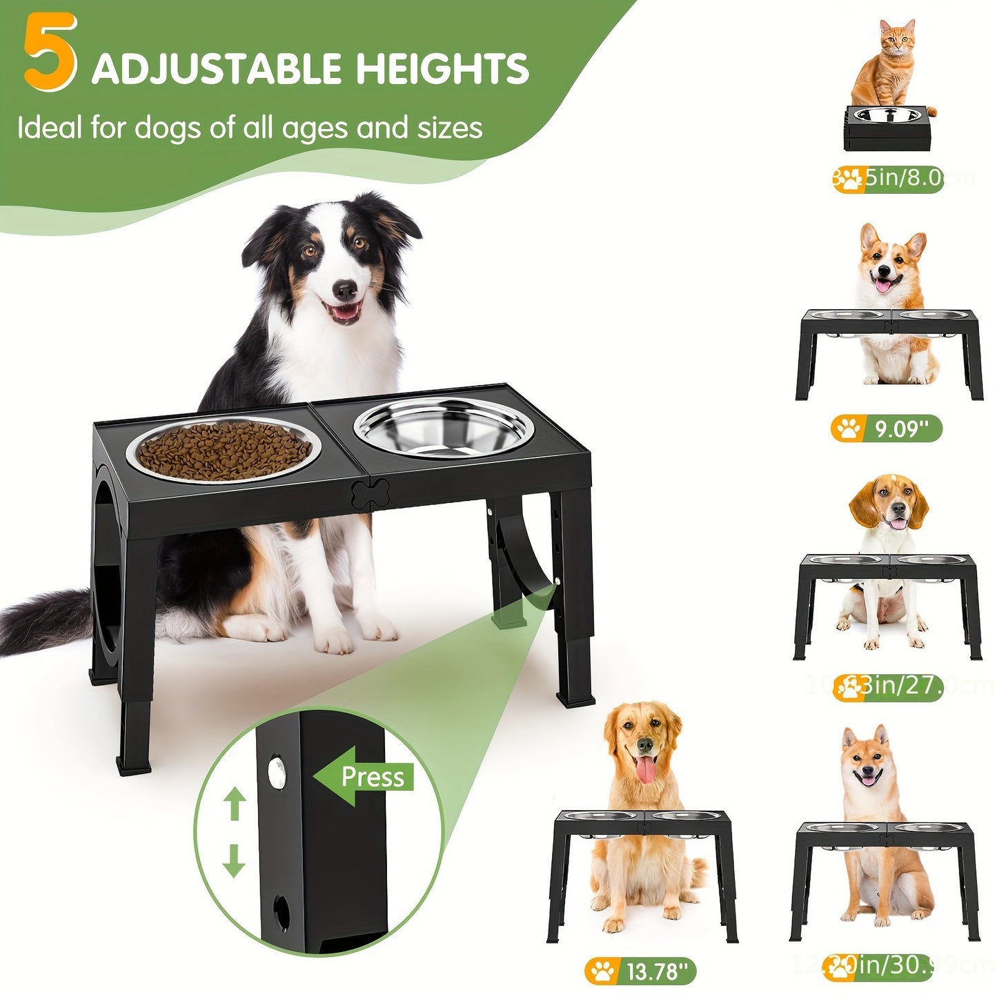 Elevated Dog Bowls Foldable Raised Dog Bowl Stand With 2