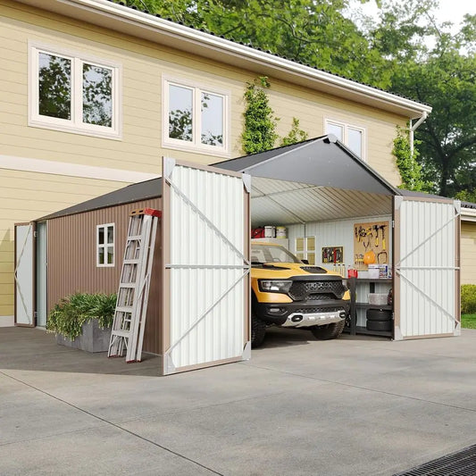 12x20 ft Premium Metal Storage Shed | 1700 sq ft Outdoor Steel Shed with Double Doors | Weather-Resistant Large Garden & Garage Storage Home Garage