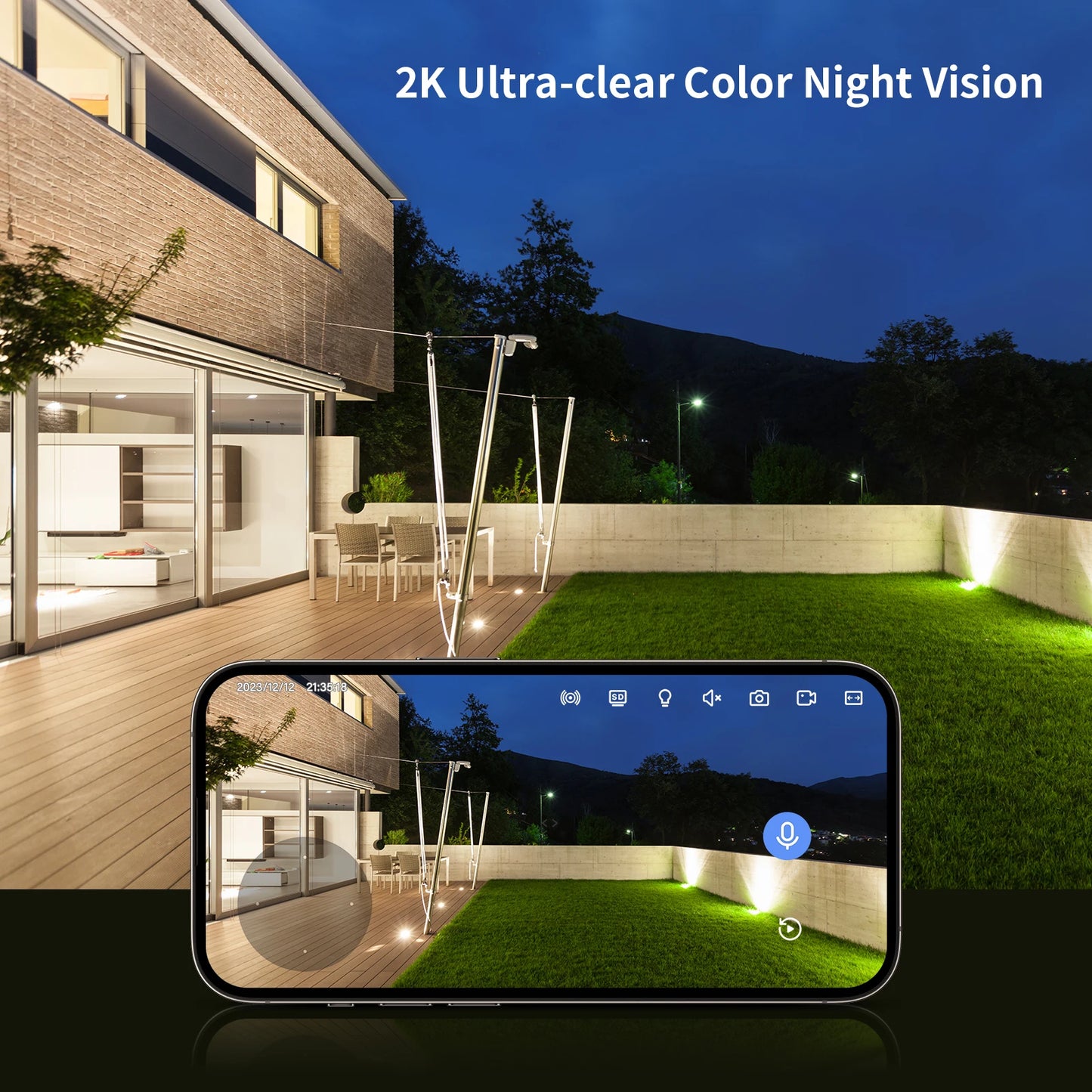 Outdoor/Indoor Security Cameras 2K HD Wireless WiFi Color Night Vision IP66 Waterproof Pet Dog
