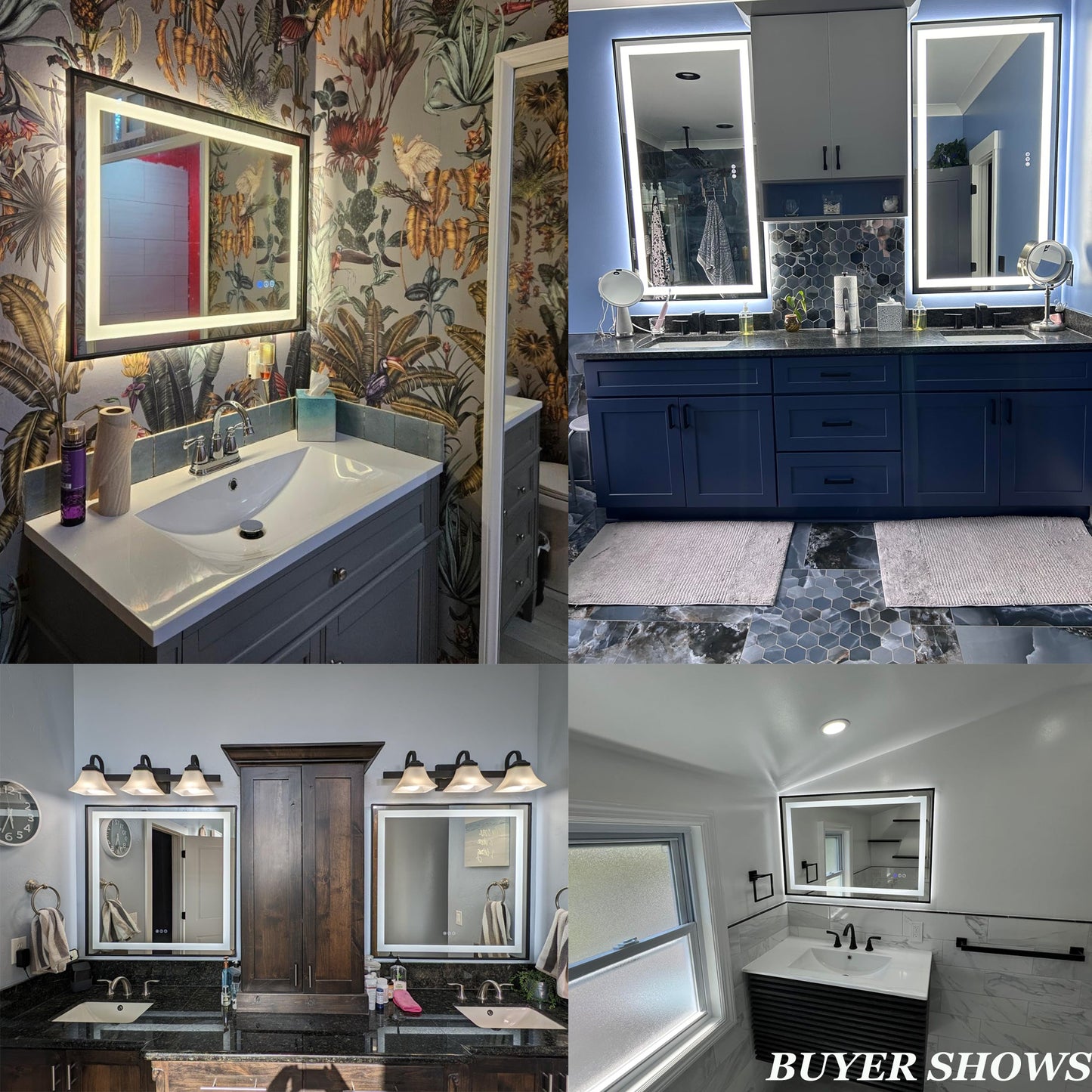 LED Bathroom Mirror with Black Frame - Backlit & Front Lighted Vanity Mirror, Shatterproof