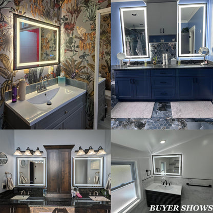 LED Bathroom Mirror with Black Frame - Backlit & Front Lighted Vanity Mirror, Shatterproof