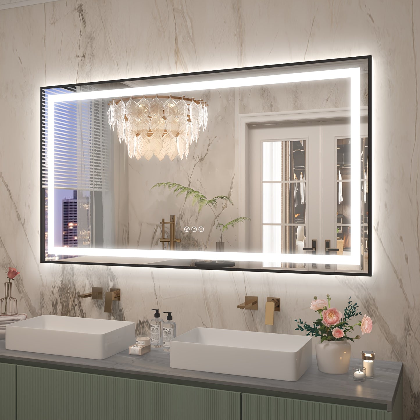 LED Bathroom Mirror with Black Frame - Backlit & Front Lighted Vanity Mirror, Shatterproof