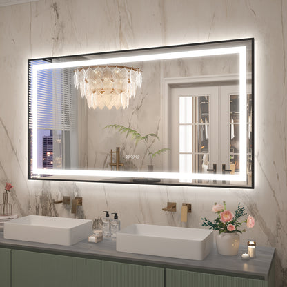 LED Bathroom Mirror with Black Frame - Backlit & Front Lighted Vanity Mirror, Shatterproof