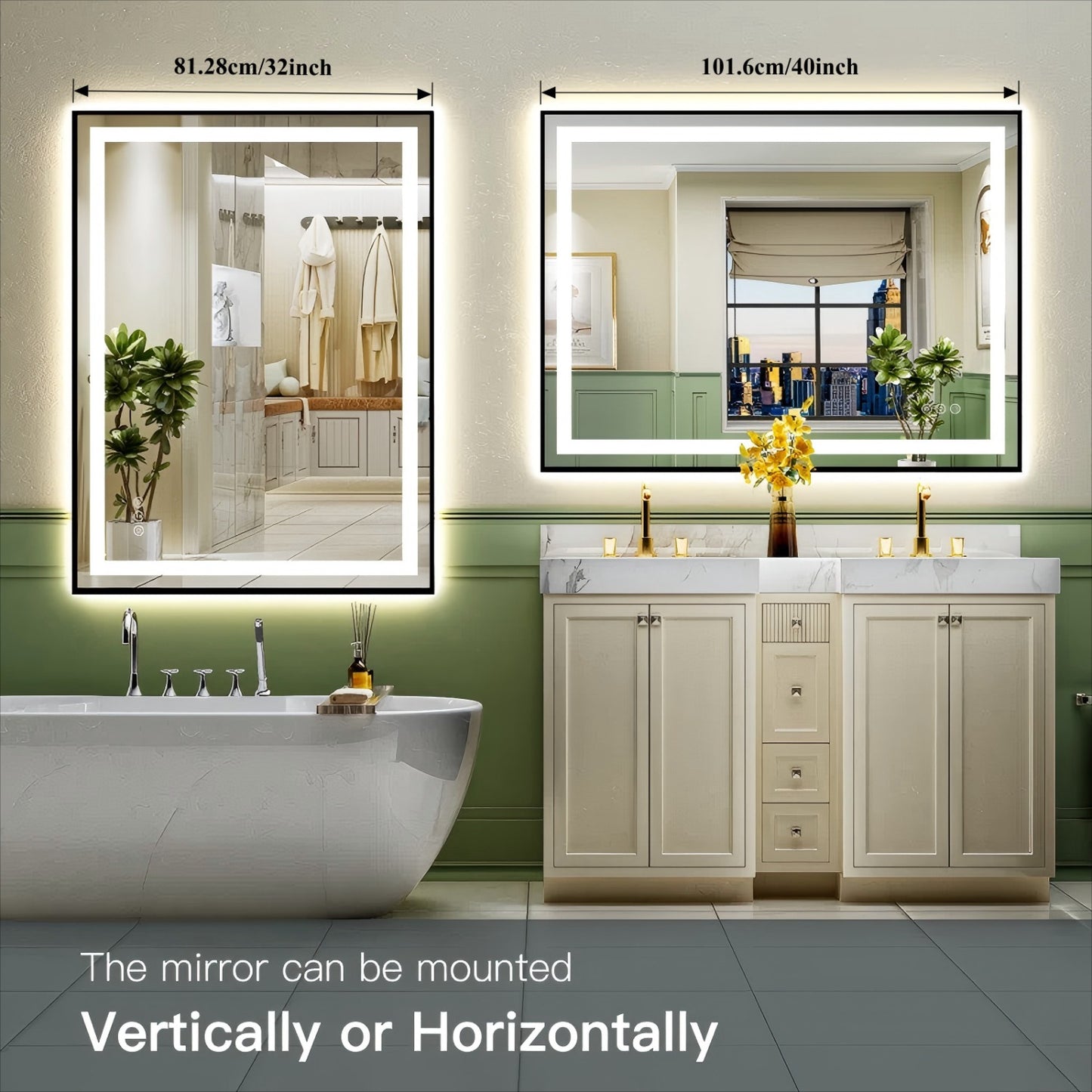 LED Bathroom Mirror with Black Frame - Backlit & Front Lighted Vanity Mirror, Shatterproof