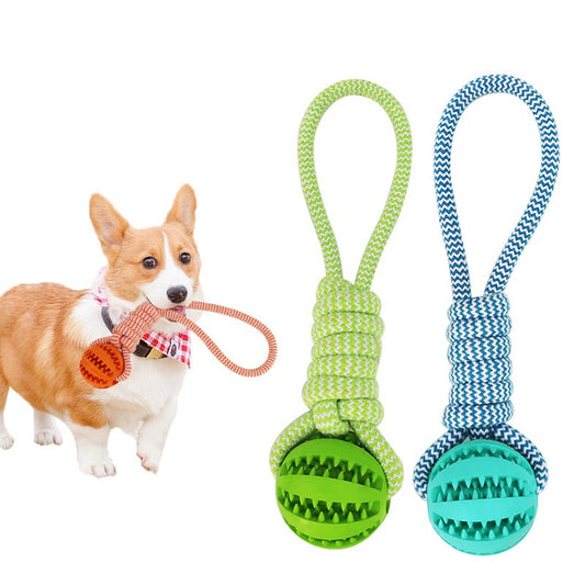Interactive Dog Treat & Chew Toy – Hemp Rope Rubber Ball for Small Dogs
