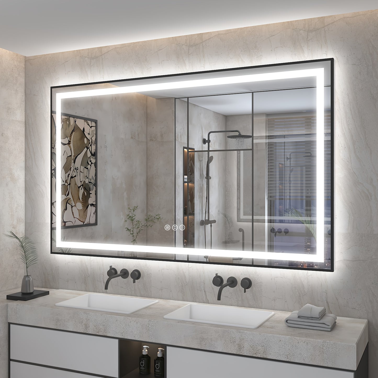 LED Bathroom Mirror with Black Frame - Backlit & Front Lighted Vanity Mirror, Shatterproof