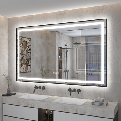 LED Bathroom Mirror with Black Frame - Backlit & Front Lighted Vanity Mirror, Shatterproof