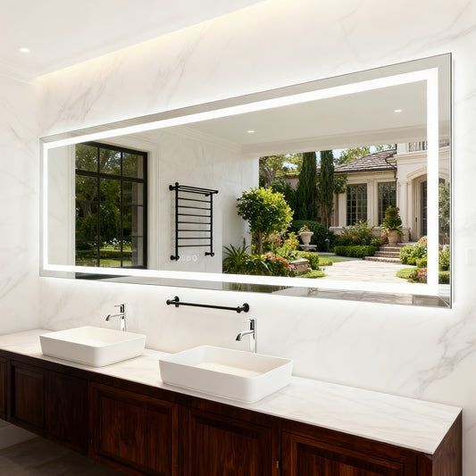 LED Vanity Mirror with Front & Back Lighting - Shatterproof Anti-Fog Mirror Suitable for &, Stepless Dimmer