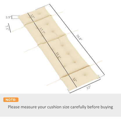 Outdoor Chaise Lounge Cushion, Tufted Thick Patio Lounge Chair Cushion With Ties, 74.8 In. X 22 In. X 4 In., Beige